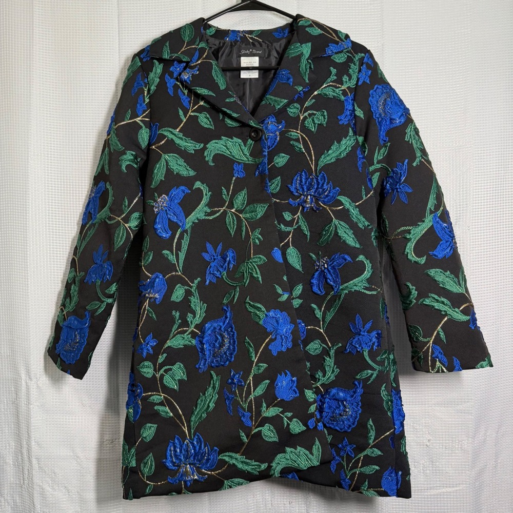 Slinky Brand Blazer Coat Floral Metallic Jacquard Longline Evening Jacket S